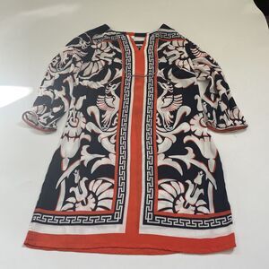 Crown and Ivy Women Tunic Dress 3/4 Sleeve Piping UNIQUE Bird Print REGAL Size 6